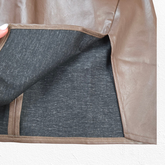 Lulus Dark Brown Vegan Leather Split Hem Walking the Walk Mini Skirt Size Small - Picture 7 of 12